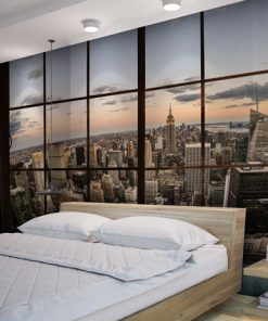 מדבקת קיר לחדר שינה דמוי חלון